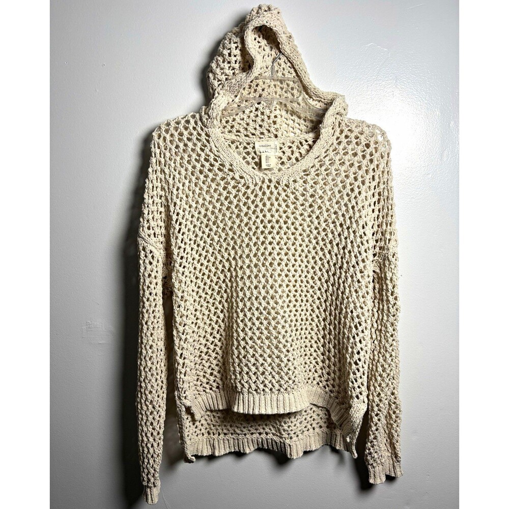 Artelier Nicole Miller Women’s L Beige Open-Knit Hooded Pullover Sweater